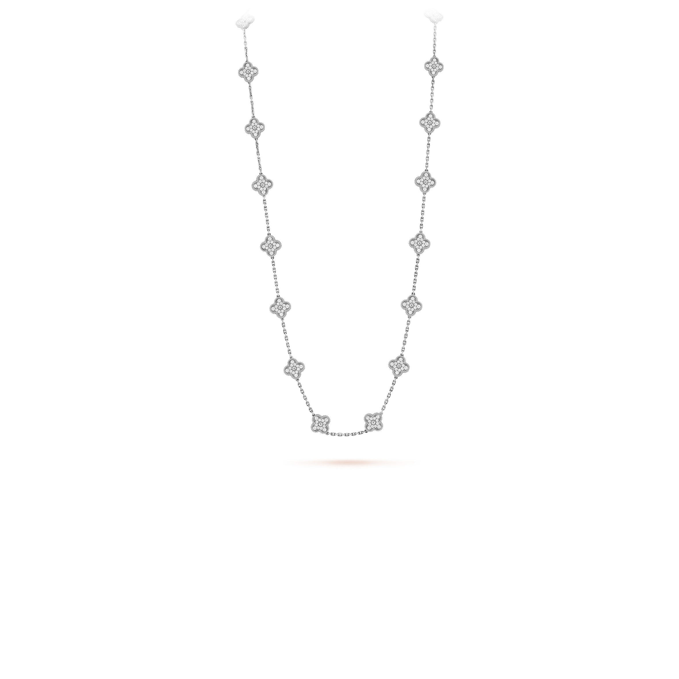 v*n cl*f arpels vintage alhambra long necklace, 20 motifs - white gold, Di*m*nd  vcara43300